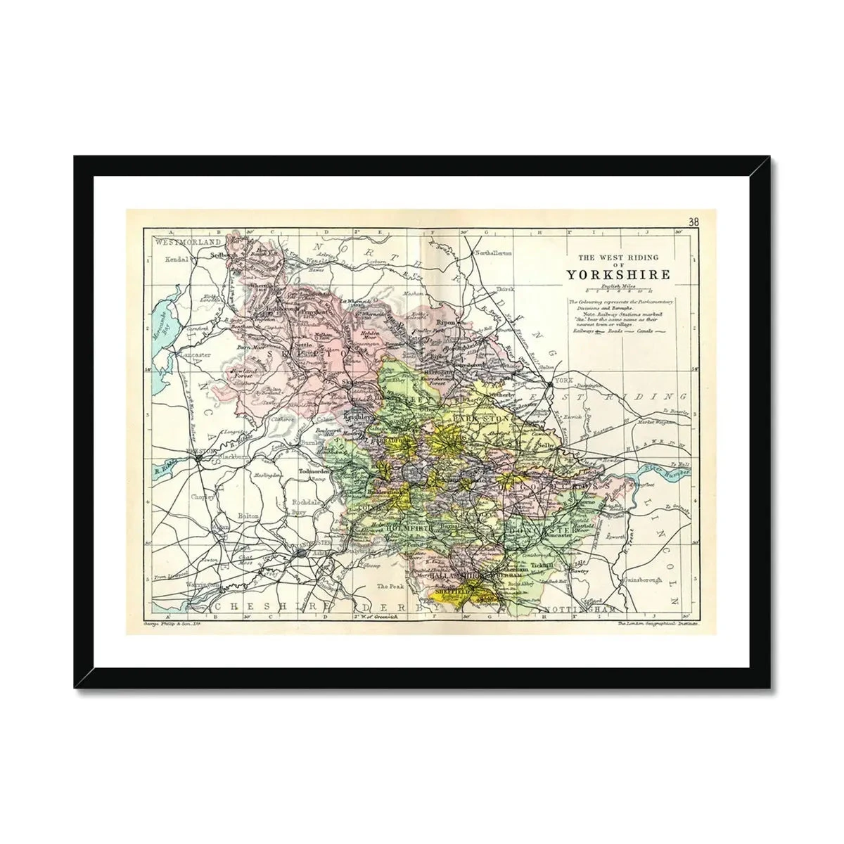 Map Print of West Riding | Vintage Map of West Yorkshire Print - Framed Map Print Of West Riding | Vintage Map Of West Yorkshire Print - Framed -Beach House Art Map of West Riding Print Vintage Map of Yorkshire Print Framed Print Fine art Beach House Art 1671103808