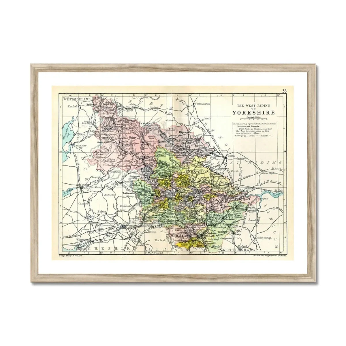 Map Print of West Riding | Vintage Map of West Yorkshire Print - Framed Map Print Of West Riding | Vintage Map Of West Yorkshire Print - Framed -Beach House Art Map of West Riding Print Vintage Map of Yorkshire Print Framed Print Fine art Beach House Art 1671103816