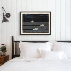 Night Fleet Print | Modern Seascape Painting - Unframed -Beach House Art Night Fleet Modern Coastal Art Unframed Home Garden Decor Artwork Posters Prints Visual Artwork Beach House Art 1663348389