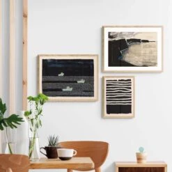 Night Set Abstract Wave Painting | Line Art Print | Black And White Print- Framed 4 Night Set Abstract Wave Painting | Line Art Print | Black And White Print- Framed -Beach House Art Night Set Framed Print Wall Art Beach House Art 1650731699