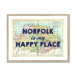 Norfolk Is My Happy Place (Norfolk Map) Vintage Map Art - Framed