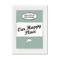Our Happy Place Quote Print On Vintage Style Book Cover In Green - Framed -Beach House Art Our Happy Place Sage Vintage Book Cover Art Print Framed Print Fine art Beach House Art 1678646805