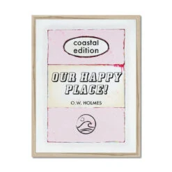 Our Happy Place Quote On Vintage Book Print - Framed