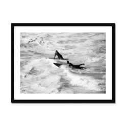 Surfer Paddling Outback Photography Print | Black & White Beach Photography - Framed