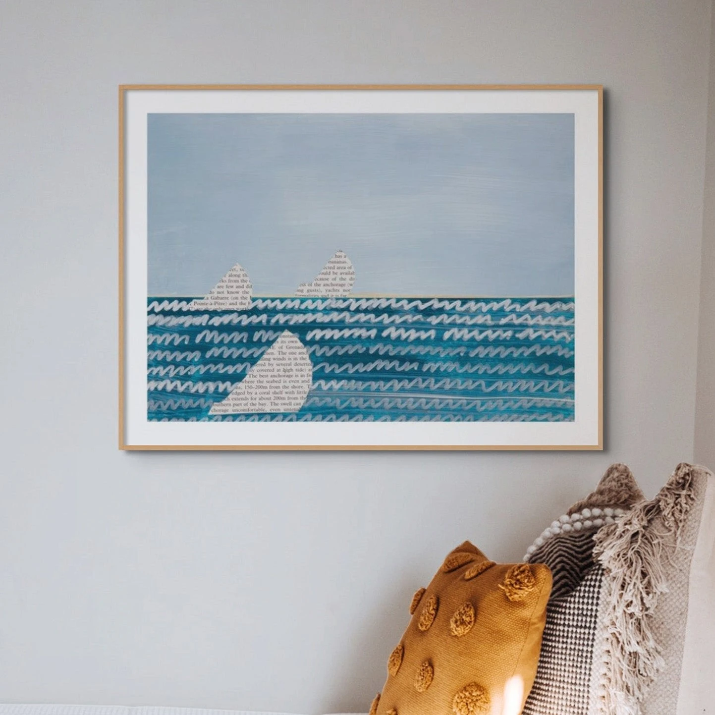 Paper Sails No 2 Sailing Painting | Mixed Media Seascape Wall Art - Unframed Paper Sails No 2 Sailing Painting | Mixed Media Seascape Wall Art - Unframed -Beach House Art