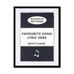 Your Custom Song Lyric On Vintage Style Book Cover Print | Custom Song Lyric Print | Black - Framed