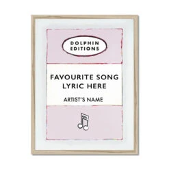 Your Custom Song Lyric On Vintage Style Book Cover Print | Custom Song Lyric Print| Pink - Framed