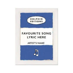 Your Custom Song Lyric On Vintage Style Book Cover Print | Custom Song Lyric Print | Sailor Blue - No Frame