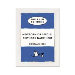 Personalised Baby Name Print | Custom Birth Date Gift | Newborn Keepsake For Nursery| Sailor Blue - No Frame