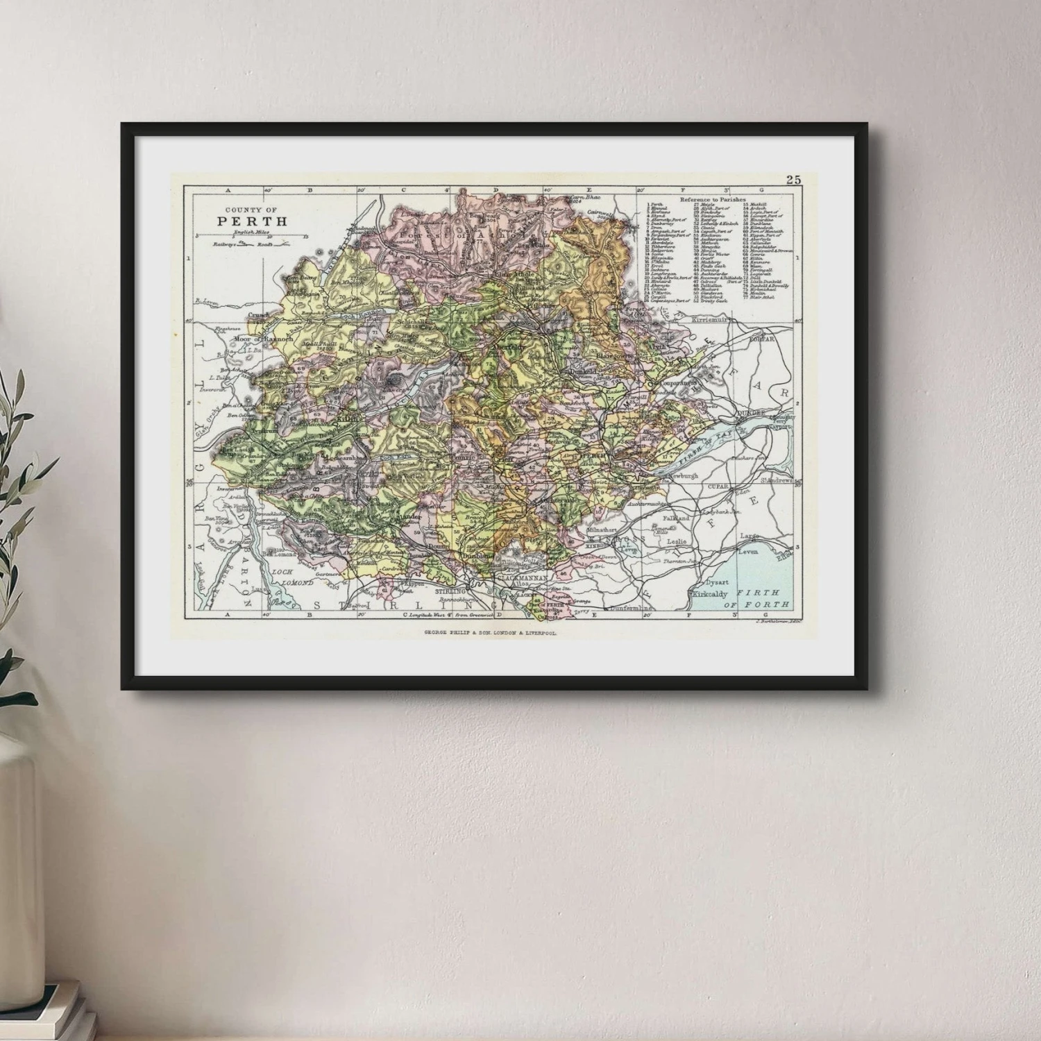 Perthshire Map Print | Vintage Map - Framed Perthshire Map Print | Vintage Map - Framed -Beach House Art PerthshireMap VintageScotlandMapWallArt