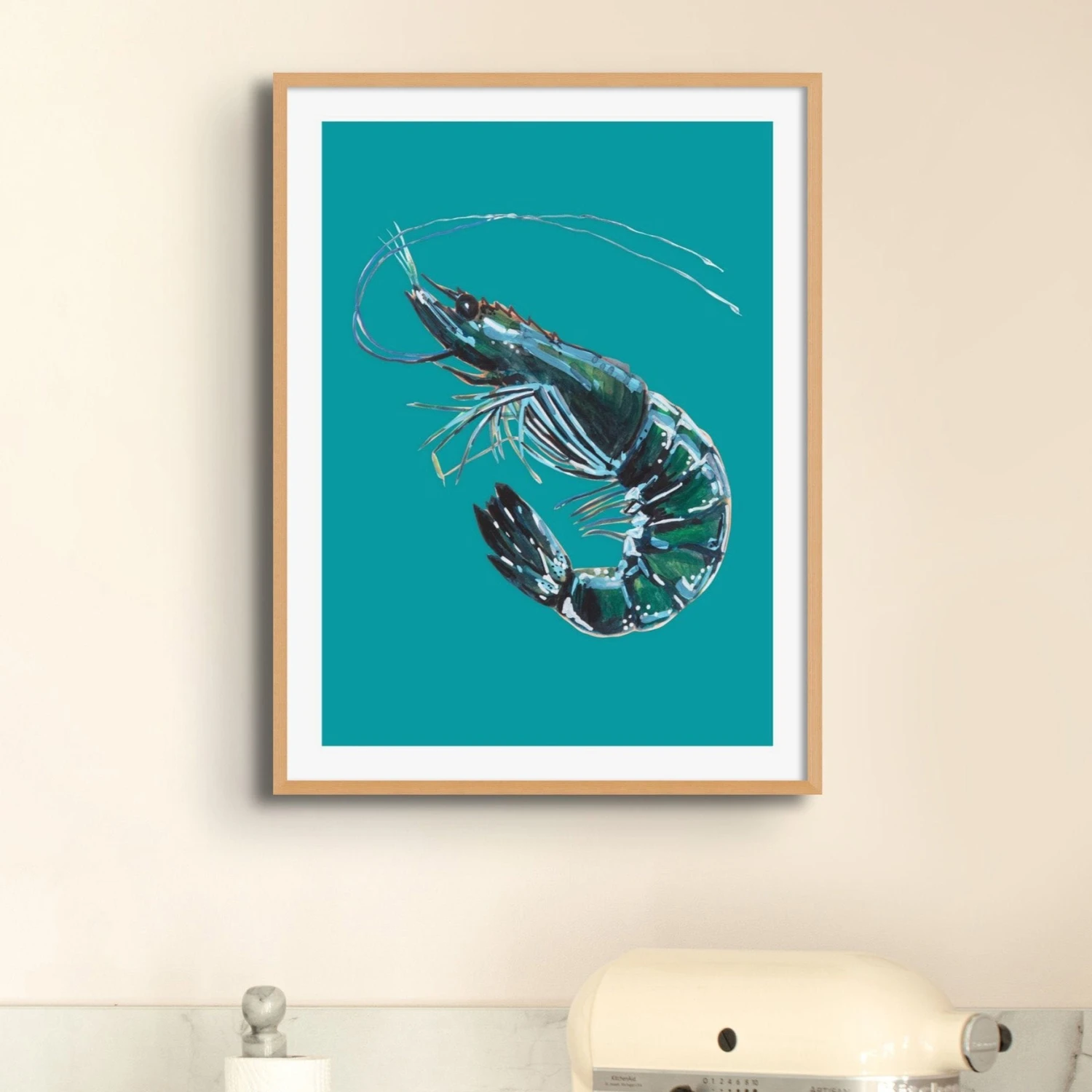 Prawn Painting | Shellfish Kitchen Art Print |Prawn Print on green background - Unframed Prawn Painting | Shellfish Kitchen Art Print |Prawn Print On Green Background - Unframed -Beach House Art Prawnteal