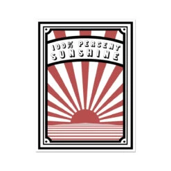 Red 100% Sunshine Retro Graphic Wall Art - Unframed