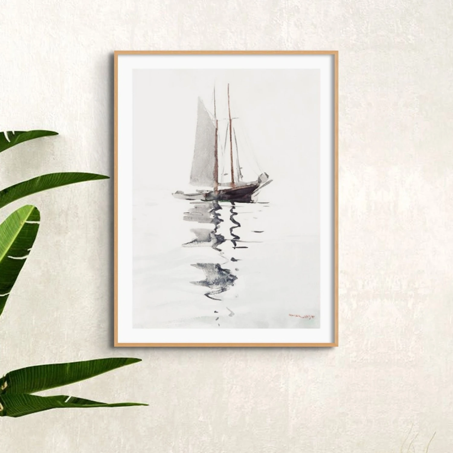 Schooner Boat Painting | Vintage Watercolour Boat Print - Framed Schooner Boat Painting | Vintage Watercolour Boat Print - Framed -Beach House Art SailingBoat1