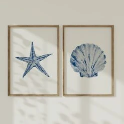Watercolour Shell Art | Blue Art Starfish Print - Unframed 4 Watercolour Shell Art | Blue Art Starfish Print - Unframed -Beach House Art Scallop starfish 91e2d963 19b6 44b5 be43 bfeef8c16734