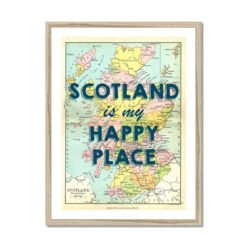 Scotland Is My Happy Place (Scotland Map) Vintage Map Art - Framed