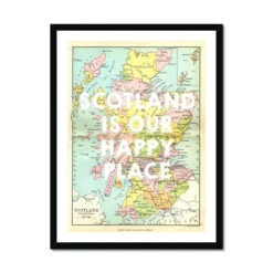 Scotland Is Our Happy Place (Scotland Map) Vintage Map Art - Framed