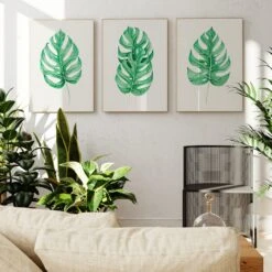 Monstera Leaf Artwork No 1 | Green Botanical Wall Art - Unframed -Beach House Art Set Monstera 1