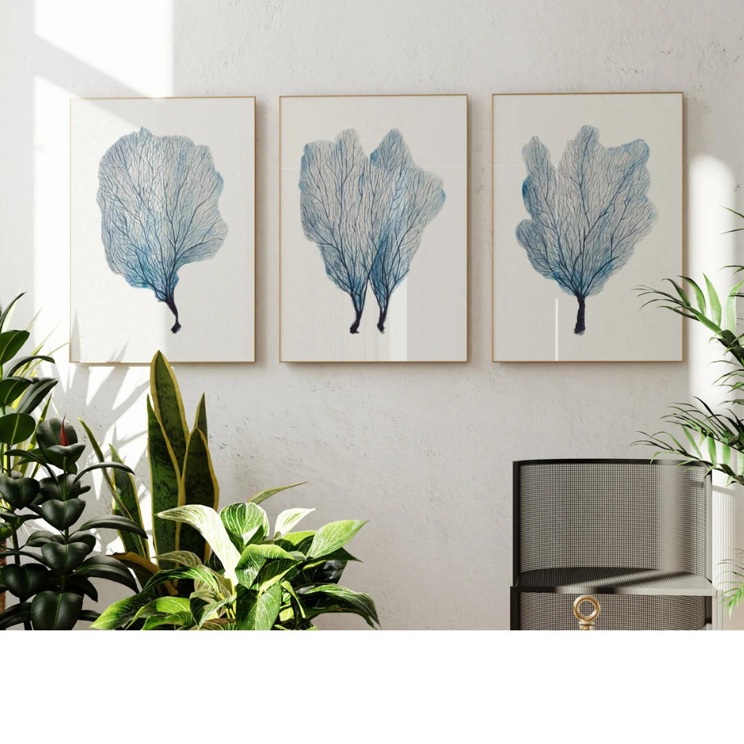 Set of Three Coral Art Prints | Set of Coral Paintings - Framed Set Of Three Coral Art Prints | Set Of Coral Paintings - Framed -Beach House Art Set of coral prints set of coral prints