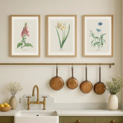 Foxglove Painting | Vintage Flower Print | Botanical Art - Unframed -Beach House Art Set of three flowers Sq