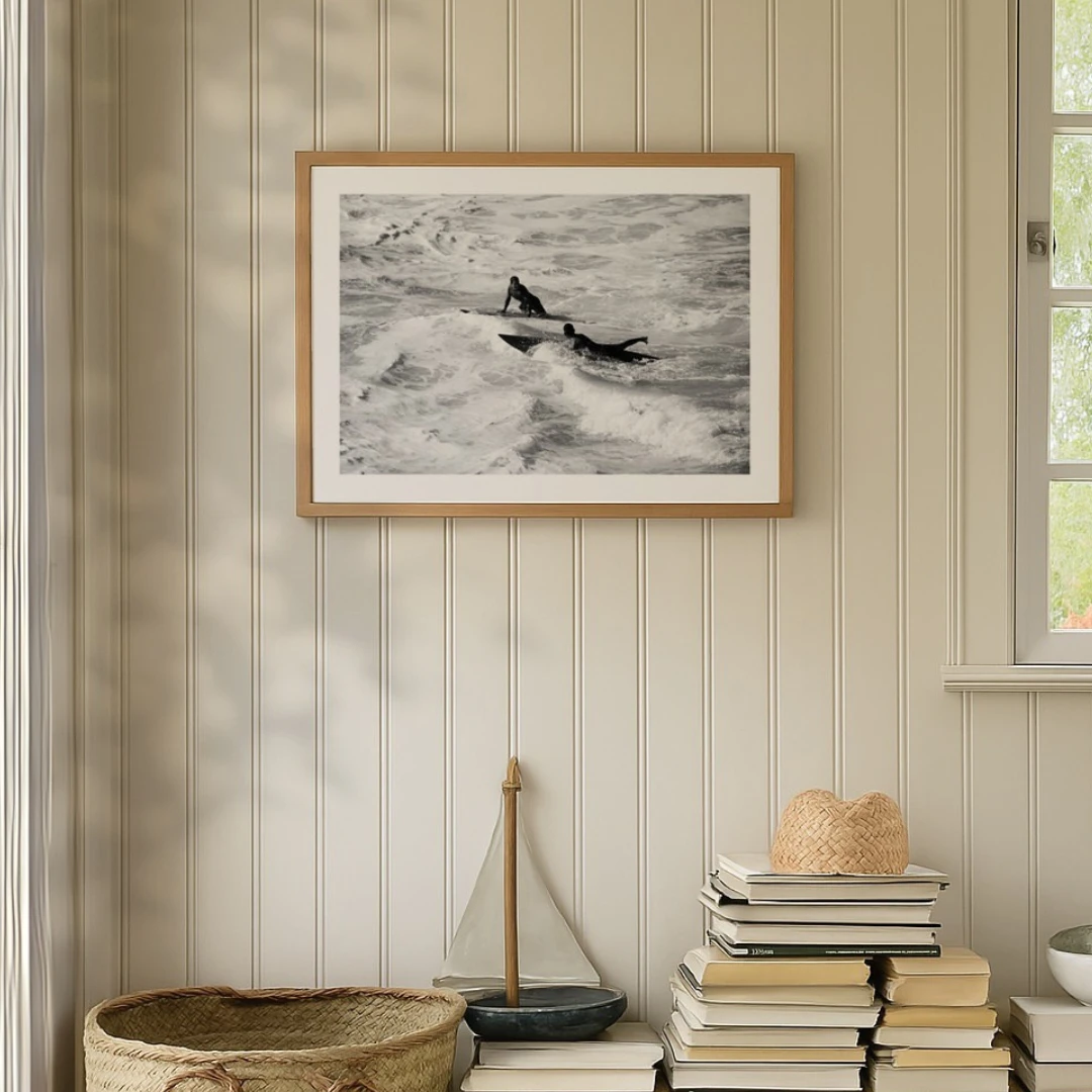 Surfer Paddling Outback Photography Print | Black & White Beach Photography - Framed Surfer Paddling Outback Photography Print | Black & White Beach Photography - Framed -Beach House Art Surfing Outback Photo Sq