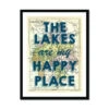 The Lakes Are My Happy Place Quote On A Vintage Lake District Map Print - Framed