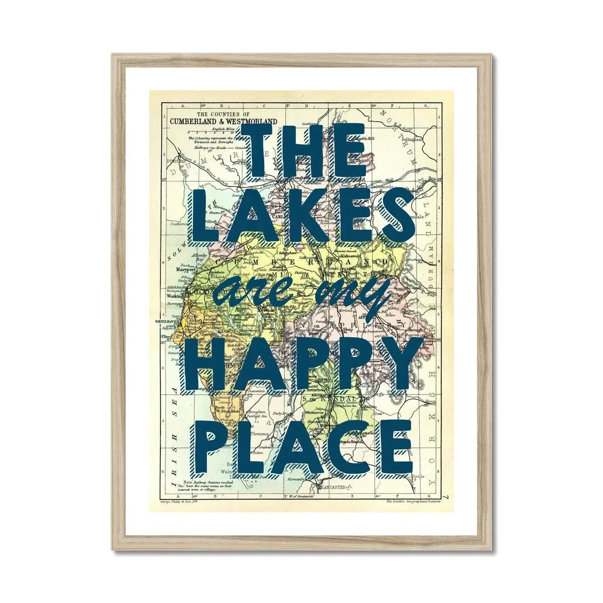 The Lakes are my Happy Place Quote on A Vintage Lake District Map Print - Framed The Lakes Are My Happy Place Quote On A Vintage Lake District Map Print - Framed -Beach House Art The Lakes is my Happy Place Lake District Map Framed Wall art Beach House Art 1650917227