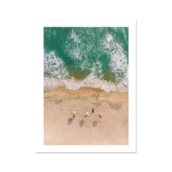 Three Umbrellas Aerial Beach Photography Print - Unframed