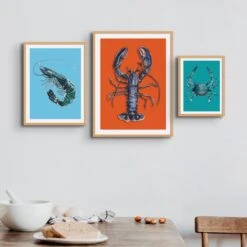 Prawn Art Print | Shellfish Kitchen Wall Art | Prawn Painting On Blue Background - Framed -Beach House Art Tricolourshellfish a7a85cd7 f9ef 4782 a5ce f12917f11e7d