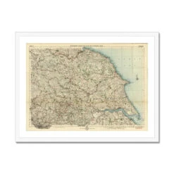 Framed Yorkshire Map Print | Vintage Yorkshire Map Print - Framed -Beach House Art Vintage Yorkshire Map Vintage Map Art Framed Print Fine art Beach House Art 1661093987
