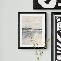 Watercolour Bay Painting | Modern Coastal Art - Framed -Beach House Art Watercolour Bay Framed Print Wall Art Beach House Art 1650733441