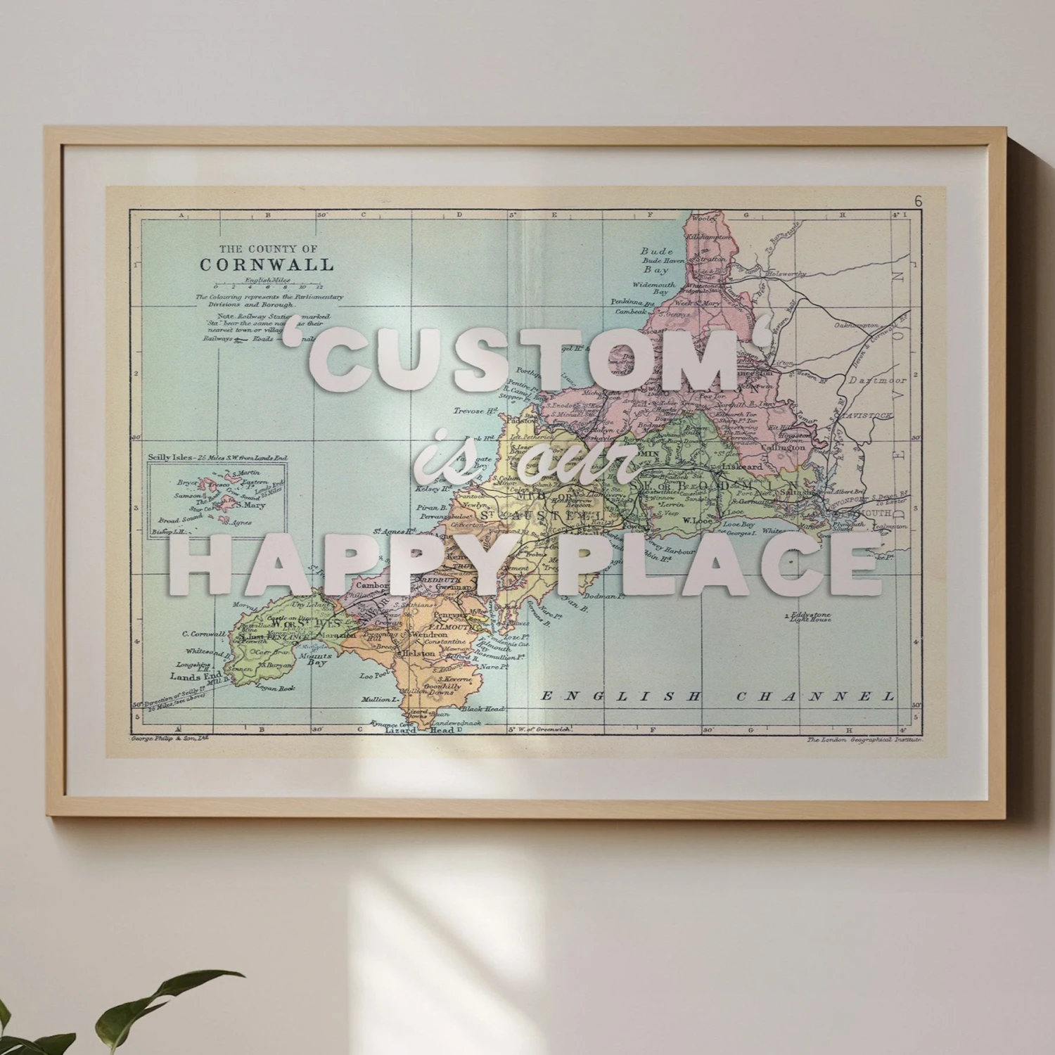 Personalised Vintage Map Print | Custom Location Poster | Favourite Place Art | White Font Personalised Vintage Map Print | Custom Location Poster | Favourite Place Art | White Font -Beach House Art White Font Map Print