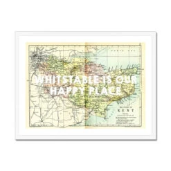 Whitstable Is Our Happy Place Quote On Vintage Kent Map Print - Framed