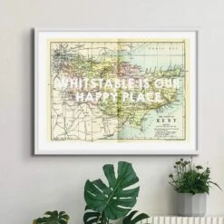Beach House Art -Beach House Art Whitstable is our Happy Place Kent Map Vintage Map Art Framed Print Fine art Beach House Art 1659526331