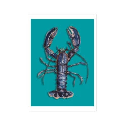 Lobster Print | Shellfish Kitchen Wall Art | Lobster Painting On Green Background - Unframed
