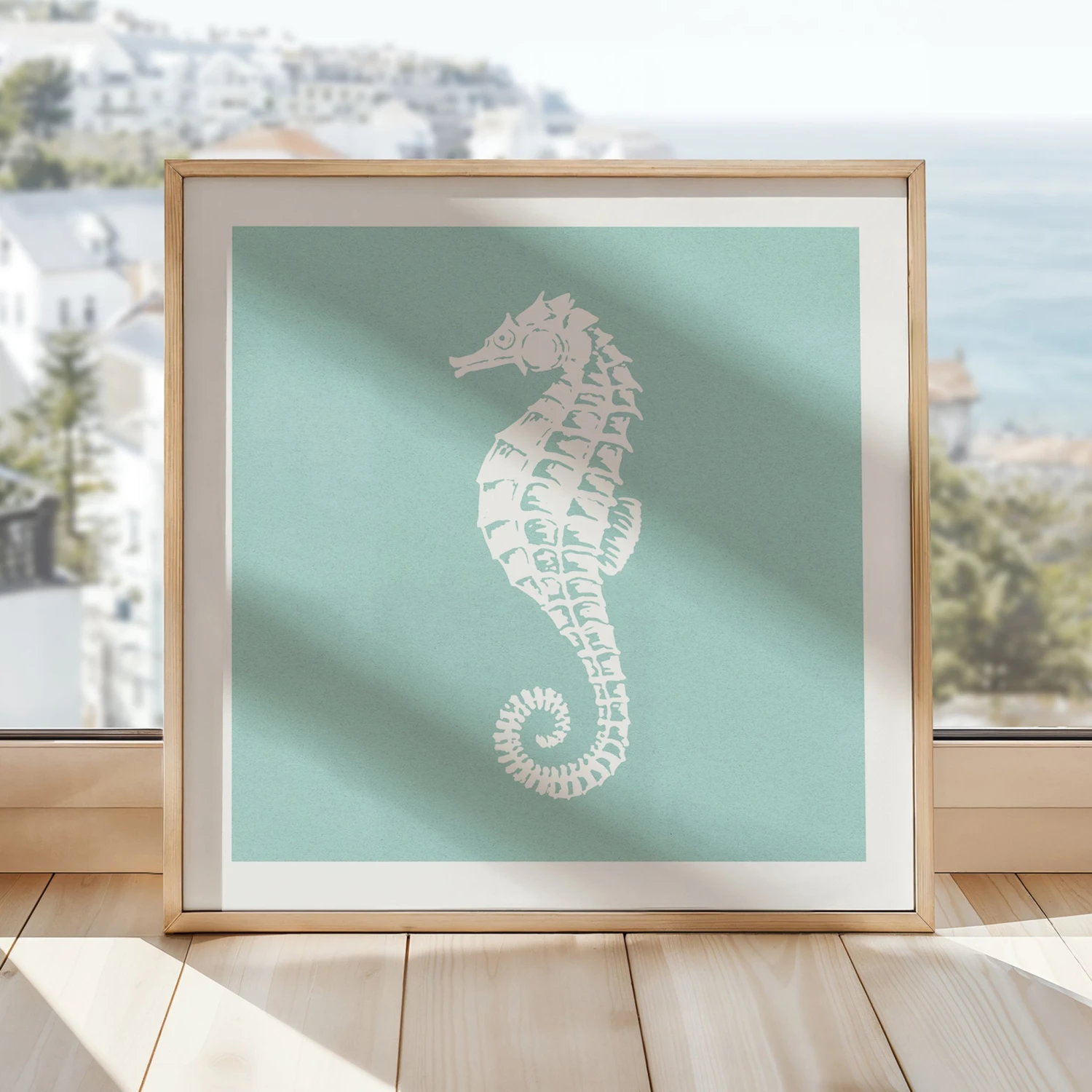 Seahorse Print | Graphic Seahorse Art Print | Aqua Blue - Unframed Seahorse Print | Graphic Seahorse Art Print | Aqua Blue - Unframed -Beach House Art aqua seahorse