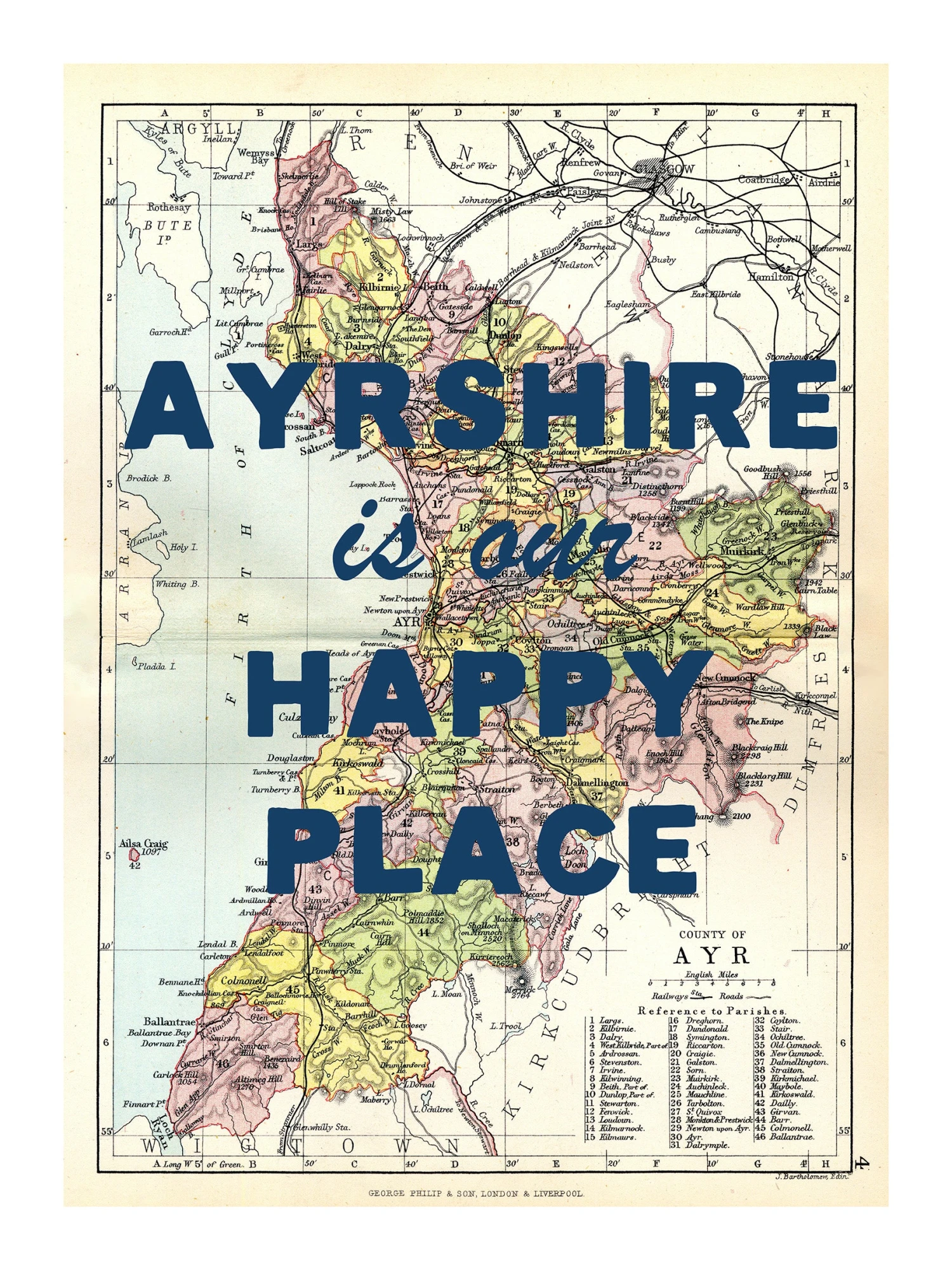 Personalised Vintage Map Print | Custom Location Poster | Favourite Place Art | Blue Font Personalised Vintage Map Print | Custom Location Poster | Favourite Place Art | Blue Font -Beach House Art ayr our hp nv low 1