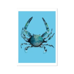 Crab Art Print | Colourful Kitchen Wall Art | Crab Painting On Blue - Unframed