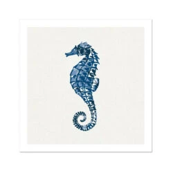 Indigo Seahorse Print | Seahorse Wall Art - Unframed