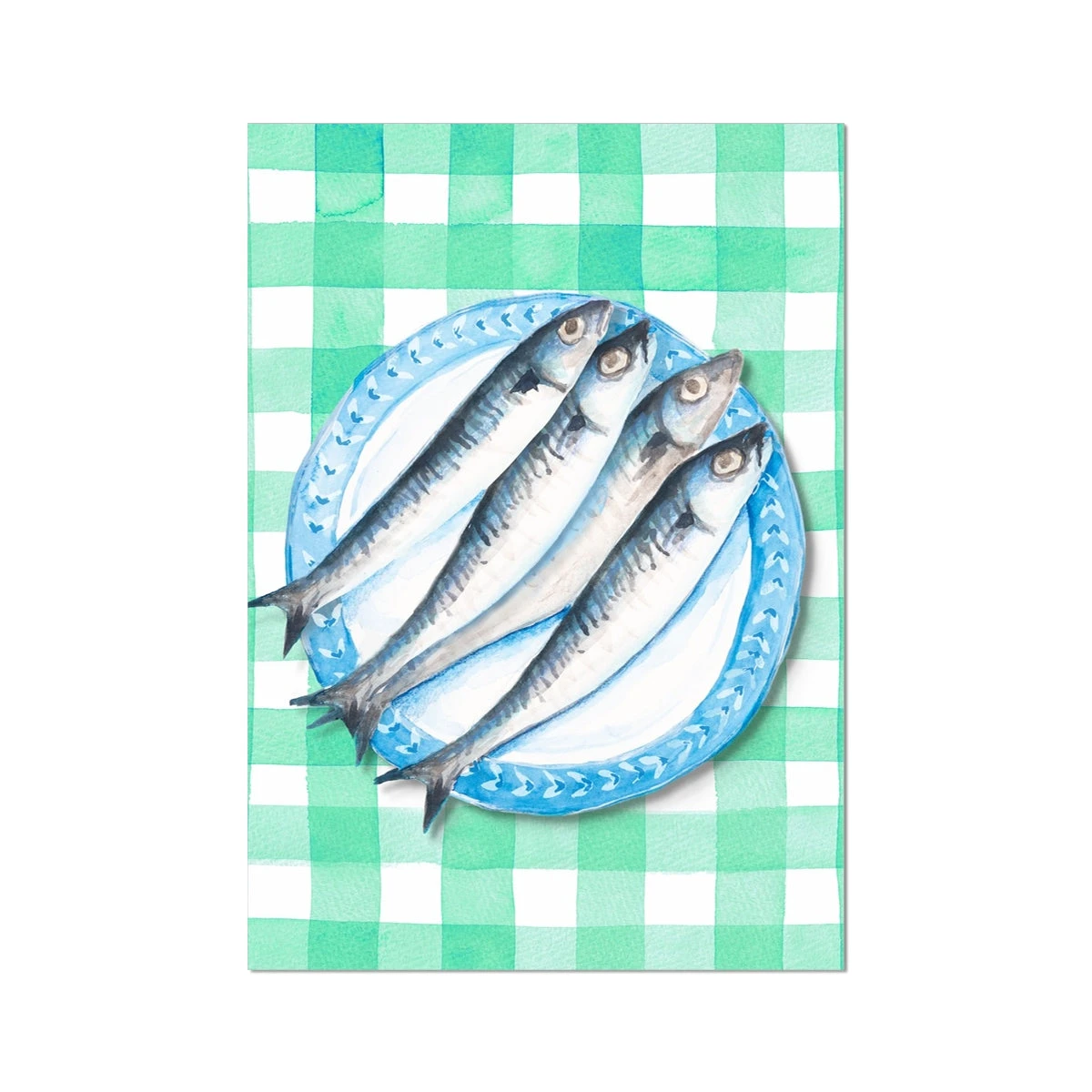 Sardine Painting on Green Gingham | Kitchen Wall Art - Unframed Sardine Painting On Green Gingham | Kitchen Wall Art - Unframed -Beach House Art ba118988 87a3 42dc a86b 34ad9db70e4e