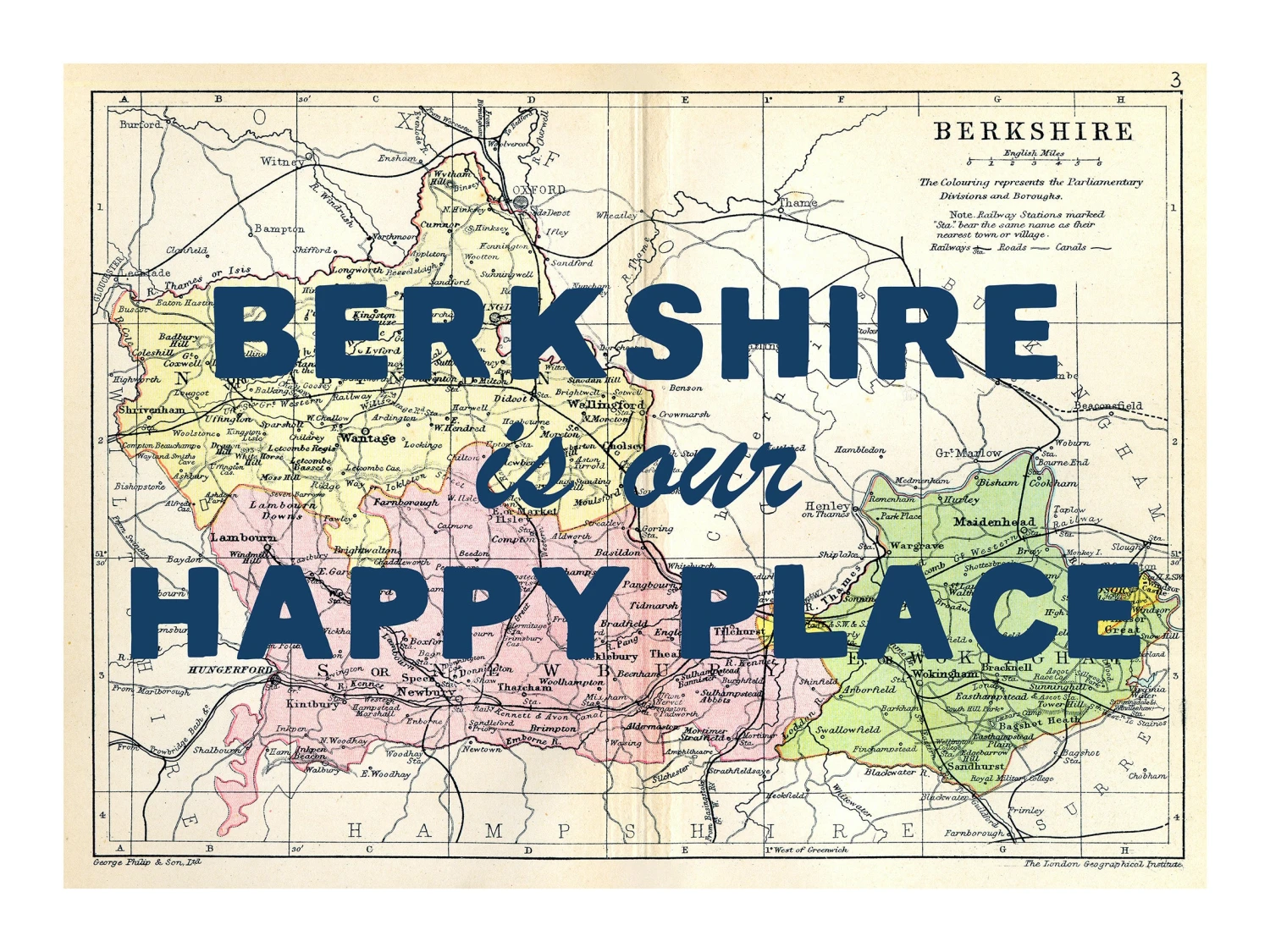 Personalised Vintage Map Print | Custom Location Poster | Favourite Place Art | Blue Font Personalised Vintage Map Print | Custom Location Poster | Favourite Place Art | Blue Font -Beach House Art berks our hp nv low 1