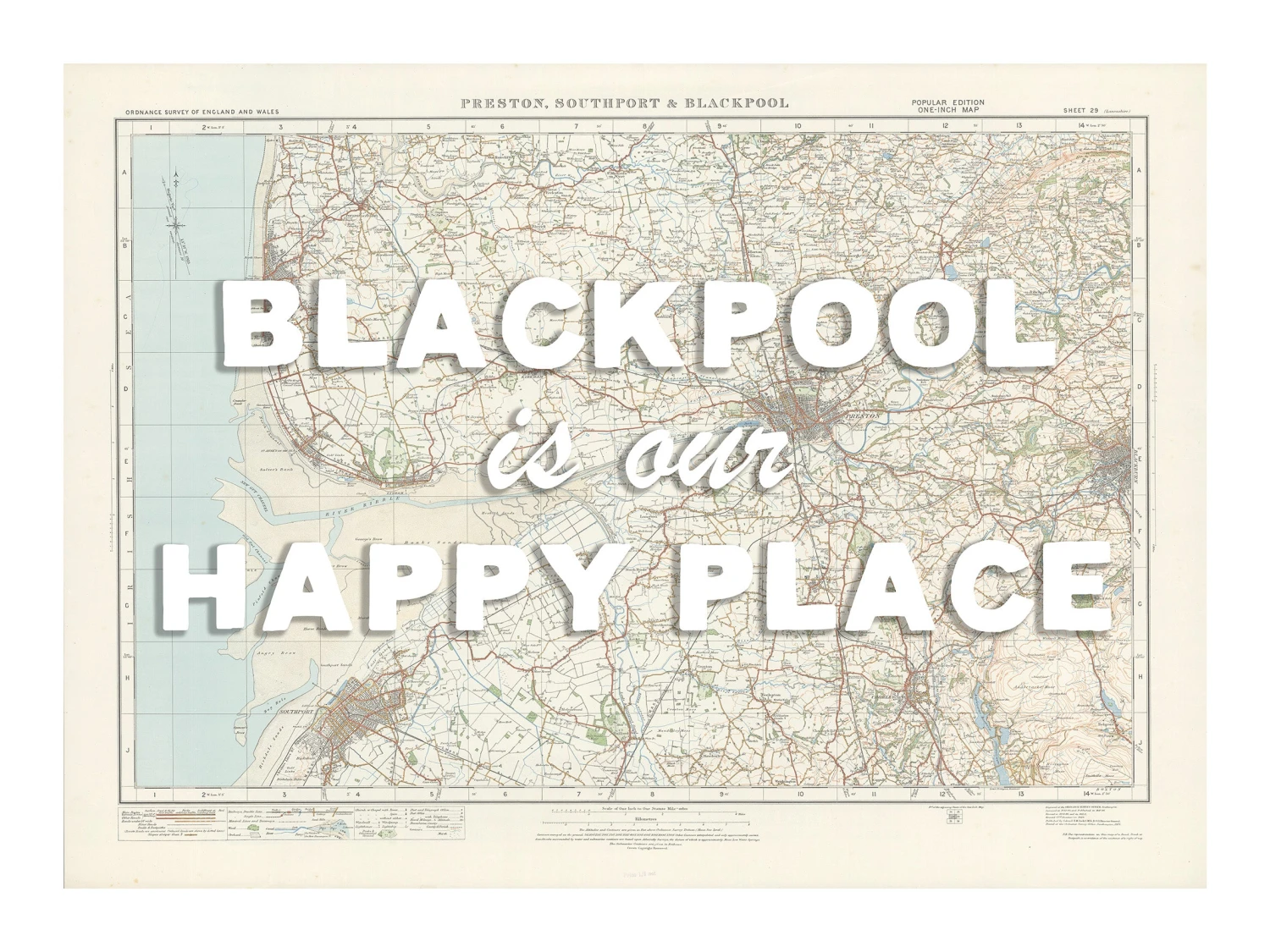 Personalised Vintage Map Print | Custom Location Poster | Favourite Place Art | White Font Personalised Vintage Map Print | Custom Location Poster | Favourite Place Art | White Font -Beach House Art bpool our hp wh low