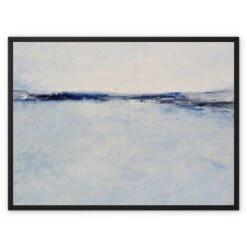 Tide Beach Painting | Navy Blue | Abstract Sea Painting - Framed Canvas