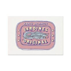 Sardine Painting | Pink Tin Of Sardine Print | Colourful Kitchen Art - Unframed