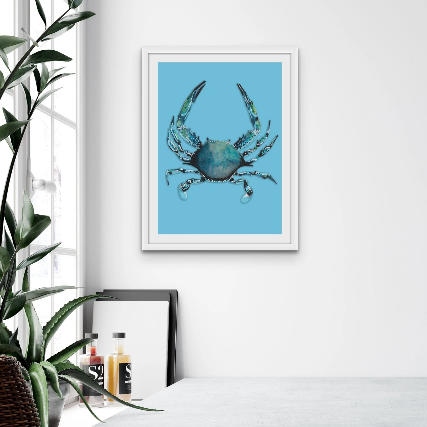 Crab Art Print | Colourful Kitchen Wall Art | Crab Painting on Blue - Unframed Crab Art Print | Colourful Kitchen Wall Art | Crab Painting On Blue - Unframed -Beach House Art crabblue