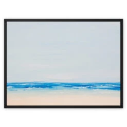 Beach On A Clear Day Print | Blue Sea Painting - Framed Canvas
