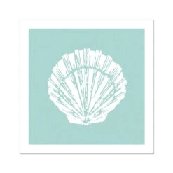 Scallop Shell Print | Graphic Shell Art Print | Aqua Blue - Unframed