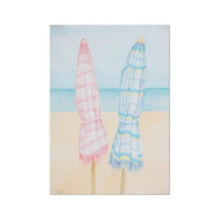 Beach Painting | Seascape Striped Umbrellas | Pastel - Unframed