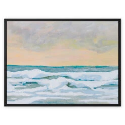 Dusk On Sea Painting | Beach Painting - Framed Canvas