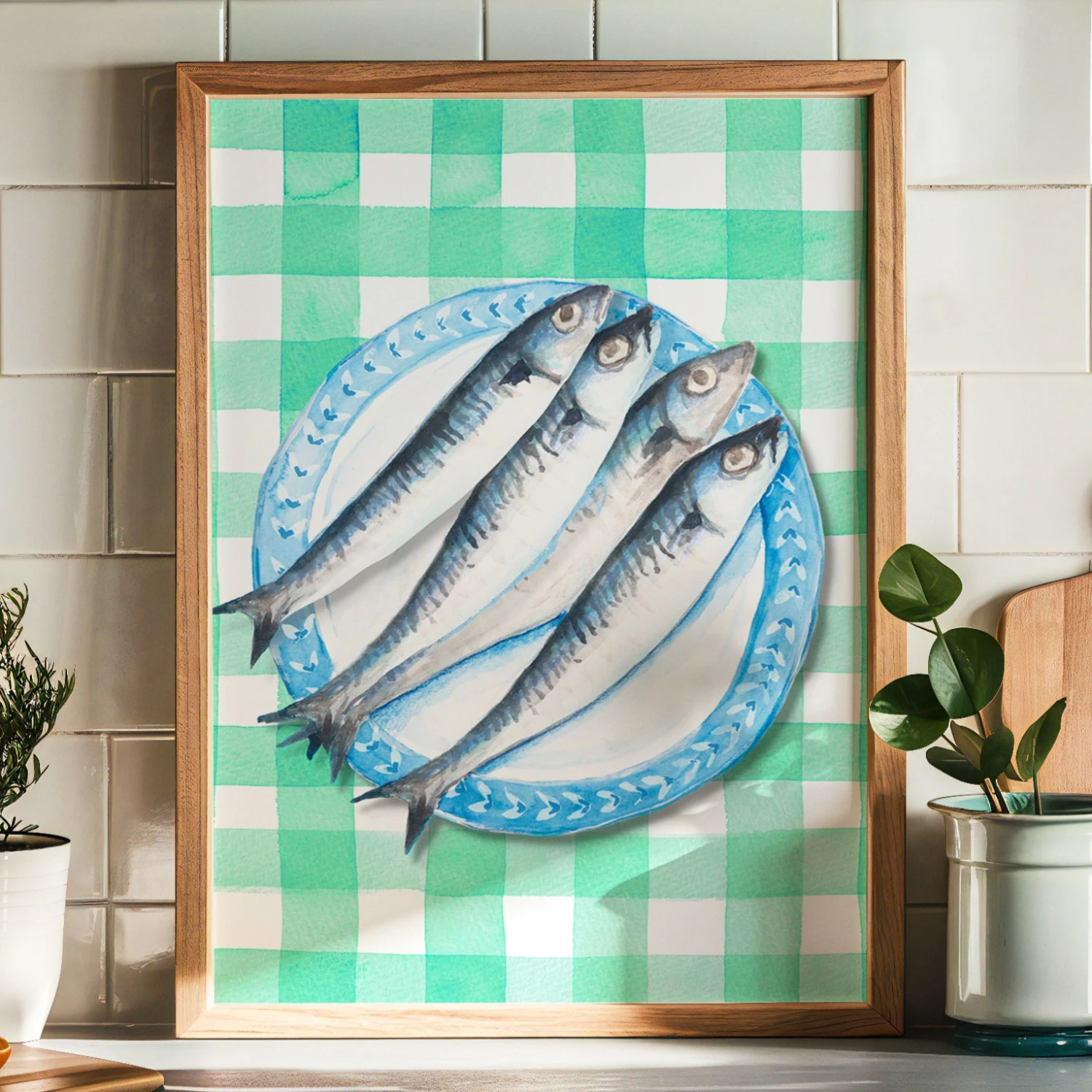 Sardine Painting on Green Gingham | Kitchen Wall Art - Unframed Sardine Painting On Green Gingham | Kitchen Wall Art - Unframed -Beach House Art green ck 6c52aa65 a7b3 443c b79b 917fb13d4b0b 1