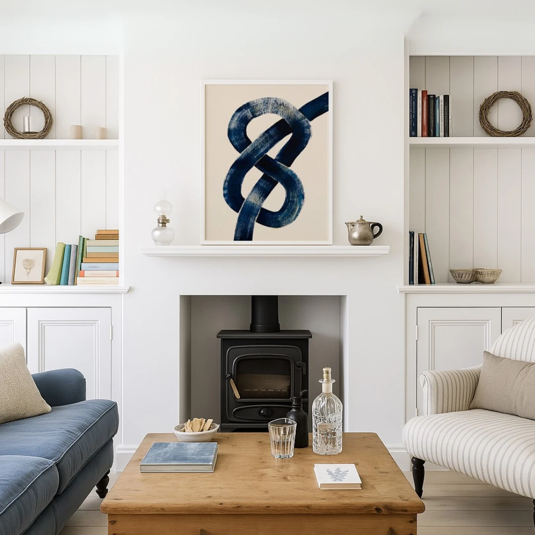 Figure of Eight Knot | Blue Abstract Line Art | Modern Nautical Wall Decor | Minimalist Print - Framed Figure Of Eight Knot | Blue Abstract Line Art | Modern Nautical Wall Decor | Minimalist Print - Framed -Beach House Art knot Sq 1